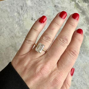 Emerald Cut Moissanite Ring: 14K Solid Gold Solitaire Engagement Ring