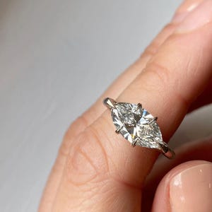 Classic Diamond Ring, Solitaire East West Ring, Marquise Moissanite Ring, 14K White Gold Engagement Ring, Anniversary Ring, Personalize Gift