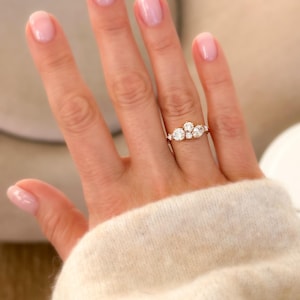 Cluster Moissanite Engagement Ring: 14k Solid Gold Multi Stone Ring
