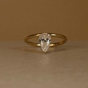 Solitaire Moissanite Ring, Pear Diamond Engagement Ring, Teardrop Pear Wedding Ring, 14K Yellow Gold Anniversary Ring, Personalized Gift