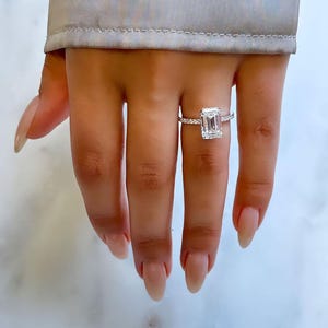 Emerald Cut Moissanite Engagement Ring, Emerald Diamond Wedding Ring, 14K Solid Gold Promise Ring, Personalized Gift, Anniversary Gift Ring