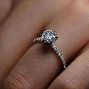 Round Diamond Engagement Ring, Classic Pave Diamond Ring, 925 Sterling Silver Wedding Ring, Anniversary Gift, Personalized Ring for Women
