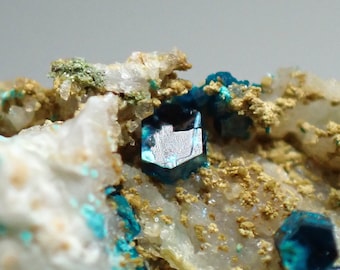 Langite + Devilline * Blue crystals on matrix from Richtarova, Slovakia