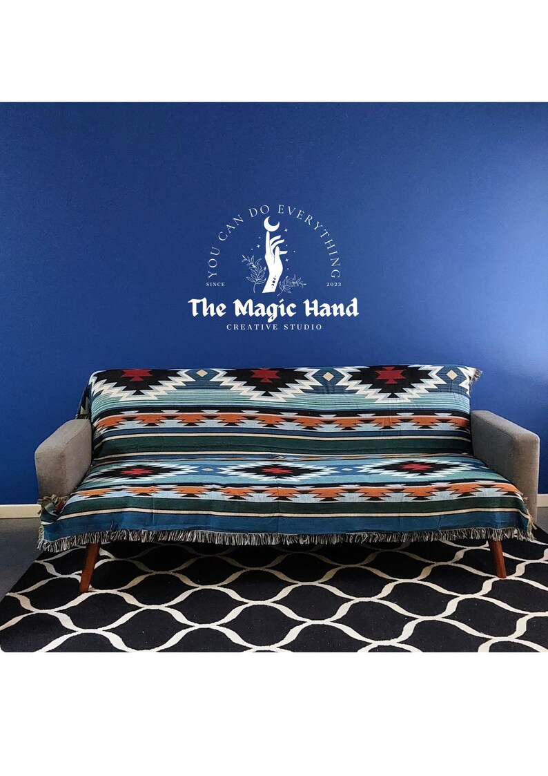 Large Blue Scandi Nordic Throw Boho Blanket Bed Cover Sofa Home