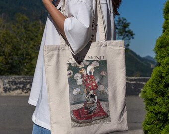 Monet Art Tote Bag: La Japonaise, Vintage Floral Book Bag