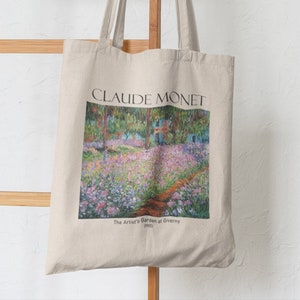 Claude Monet Garden at Giverny Tote Bag, Tote Bag with Zipper, Aesthetic Tote