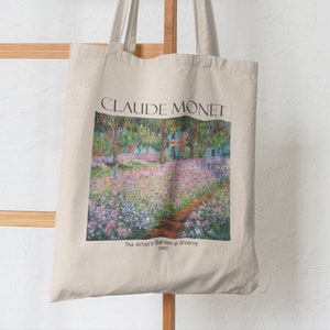 Borsa tote "Giardino di Giverny" di Claude Monet, borsa tote con cerniera, borsa tote estetica