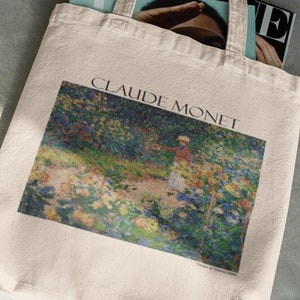 Monets Garten Einkaufstasche: Vintage Blumenkunst, Baumwoll Canvas Umhängetasche