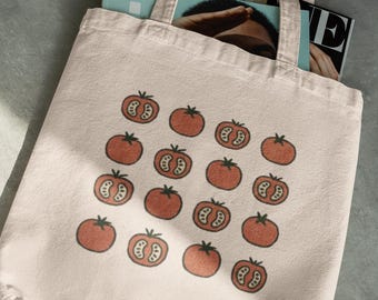 Borsa tote con stampa di pomodori, borsa in tela con stampa di verdure, stile mercato agricolo, borsa ecologica riutilizzabile, regalo di Natale