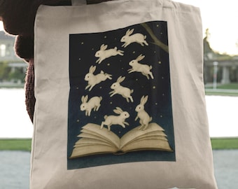 Bolsa de tela con diseño de conejo: lienzo con una ilustración caprichosa de conejo