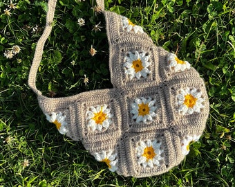 Aesthetic Daisy Crochet Bag, Flower Shoulder Bag, Christmas Gift