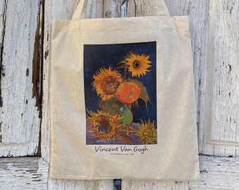 Van Gogh Sunflowers Cotton Tote Bag: Vintage Art Shopping Bag