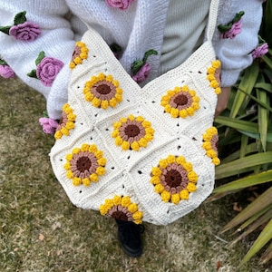 Sunflower Crochet Bag, Granny Square Daisy Bag, Floral Aesthetic Bag, Birthday Gift