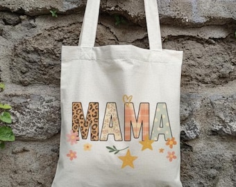 Torba typu „Mama” z motywem kwiatowym i panterką: wielokrotnego użytku torba na zakupy z płótna bawełnianego
