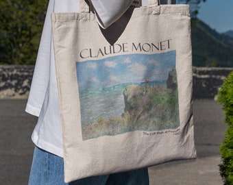 Claude Monet The Cliff Walk Tote Bag, Aesthetic Tote Bag, Monet Painting, Tote Bag with Zipper