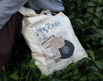 The New Yorker Tote Bag, Tote Bag with Zipper, Aesthetic Tote Bag, Everyday Tote, Gift for Her