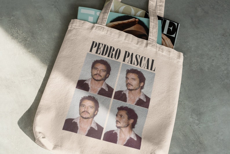 Pedro Pascal Collage Tote Bag, Tote Bag with Zipper, Gift for Her