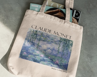 Water Lilies Tote Bag, Claude Monet Aesthetic Tote, Water Lily, Vintage Floral Art, Tote Bag with Zipper