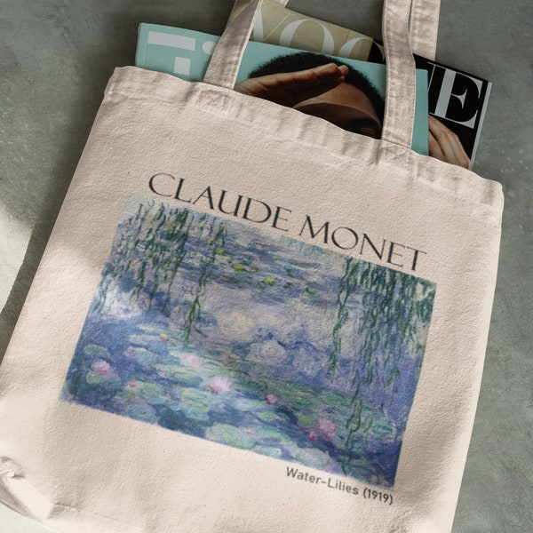 Water Lilies Tote Bag, Claude Monet Aesthetic Tote, Water Lily, Vintage Floral Art, Tote Bag with Zipper
