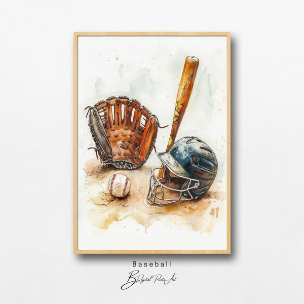 Baseball print, Baseball posters, Sport prints, Baseball art, Vintage Print, Watercolor Painting, Digital Download, Wall Art Prints,