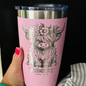 Highland Cow Tumbler: Laser Engraved Stainless Steel Travel Mug
