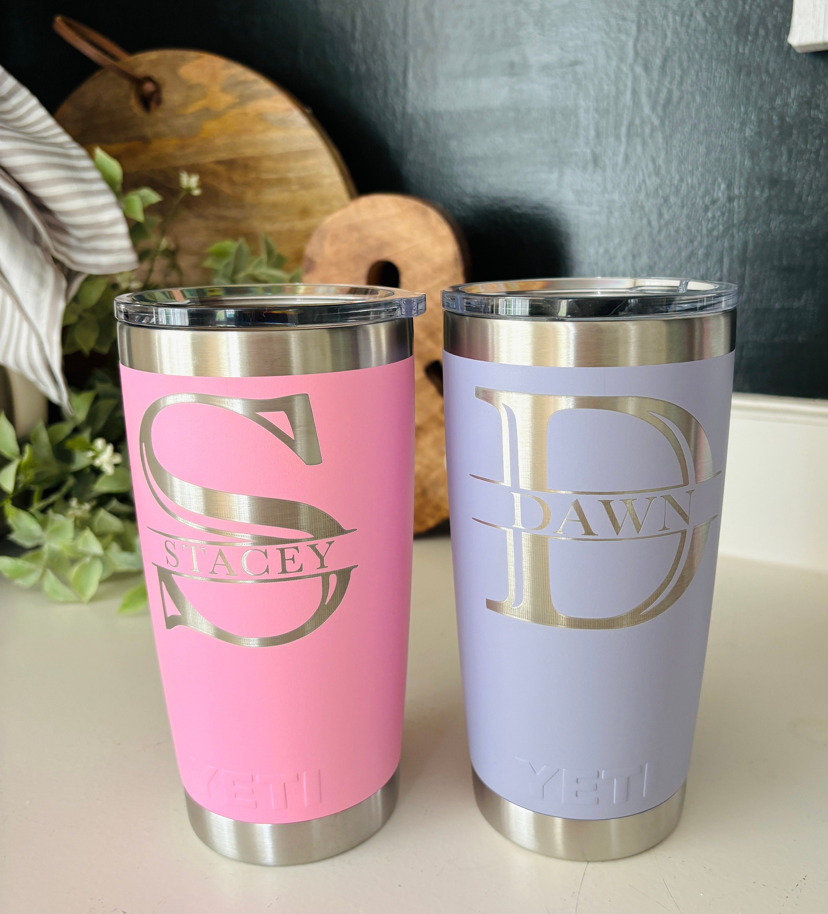 Personalized YETI 20 Oz Tumbler: Laser Engraved Initial Stainless