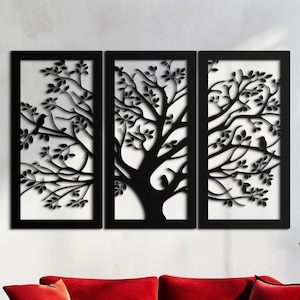 Tree of Life 3 Panels, Metal Tree Wall Art, Metal Wall Decor, 3 Pieces Wall Hangings, Large Tree of Life Metal Wall Art,Living Room Wall Art