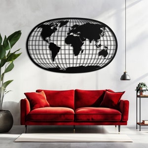 Strakke metalen wereldkaartkunst voor thuis en op kantoor - perfect cadeau voor reizigers, ideaal decor voor woonkamer - kantoorruimtes