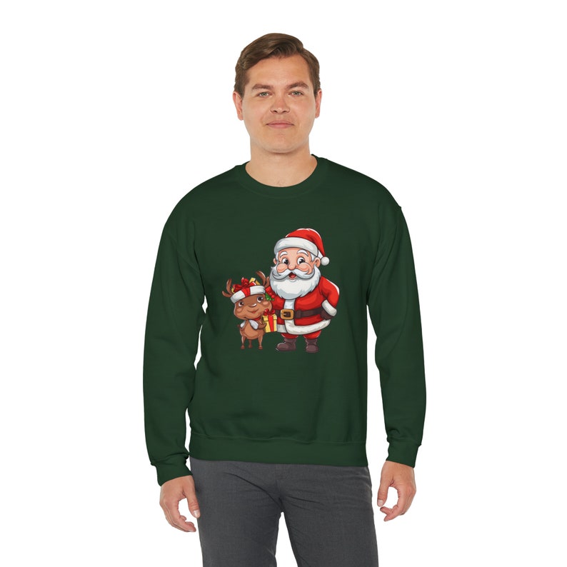 Unisex Santa Claus and reindeer print Sweatshirt, Christmas Sweatshirt , Reindeer Print Sweatshirt, Christmas GiftIdeas, Christmas 2024 image 3