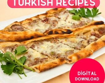 Pide de viande hachée, Recette de Pide, Pide turque, Cuisine turque, Téléchargement numérique Saveurs traditionnelles, Cahier cadeau, Cuisine maison, Livre de cuisine