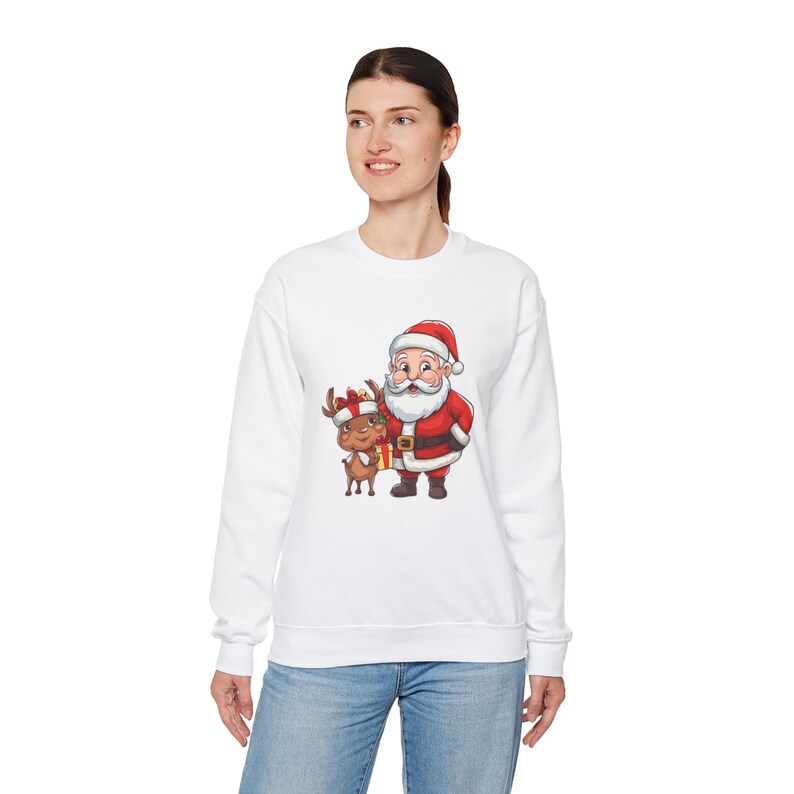 Unisex Santa Claus and reindeer print Sweatshirt, Christmas Sweatshirt , Reindeer Print Sweatshirt, Christmas GiftIdeas, Christmas 2024 image 7