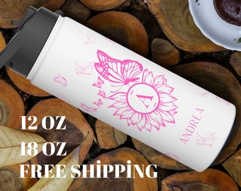 Personalized Bottle, Personalized Tumbler, Valentine's Day Gift, Butterfly Bottle, Flower Bottle, Custom Bottle, Personalized Gift,Gift İdea