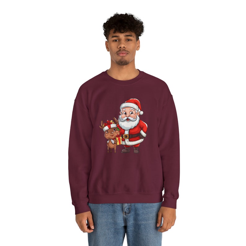 Unisex Santa Claus and reindeer print Sweatshirt, Christmas Sweatshirt , Reindeer Print Sweatshirt, Christmas GiftIdeas, Christmas 2024 image 5