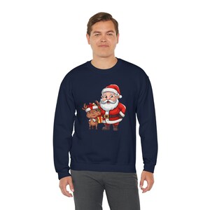 Unisex Santa Claus and reindeer print Sweatshirt, Christmas Sweatshirt , Reindeer Print Sweatshirt, Christmas GiftIdeas, Christmas 2024 image 2