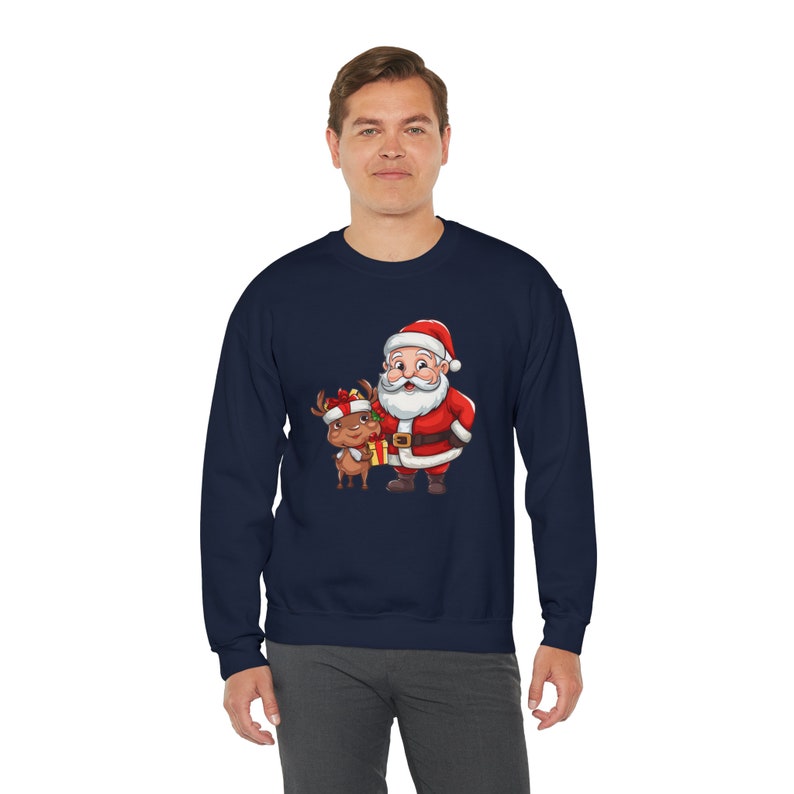 Unisex Santa Claus and reindeer print Sweatshirt, Christmas Sweatshirt , Reindeer Print Sweatshirt, Christmas GiftIdeas, Christmas 2024 image 2