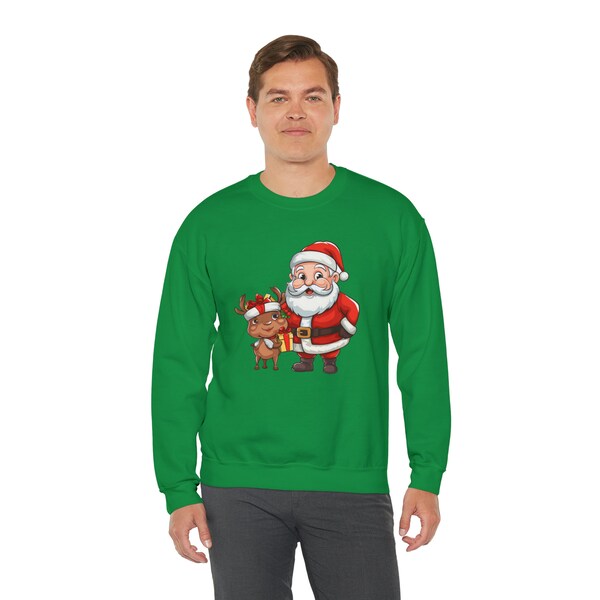 Unisex  Santa Claus and reindeer print Sweatshirt, Christmas Sweatshirt , Reindeer Print Sweatshirt, Christmas GiftIdeas, Christmas 2024