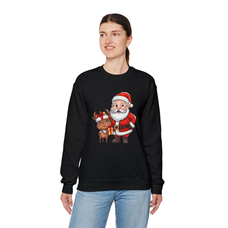 Unisex Santa Claus and reindeer print Sweatshirt, Christmas Sweatshirt , Reindeer Print Sweatshirt, Christmas GiftIdeas, Christmas 2024 image 6