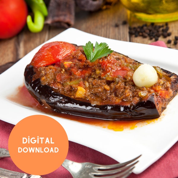 Karnıyarık, Turkish Karnıyarık Recipe, Turkish Cuisine, Eggplant Recipe, Homemau Food, Healthy Eating, Digital Recipes, Digital Download
