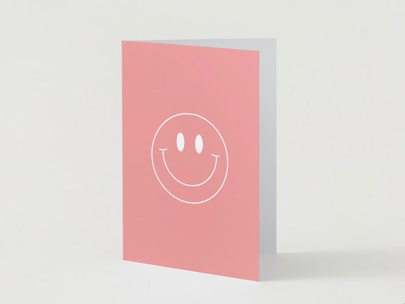 Pink Smiley Face Thank You Card Digital Download - Etsy