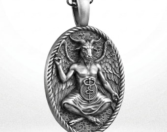 Colgante de Baphomet de plata, collar gótico satánico de plata de ley, joyería ocultista satánica para motociclistas