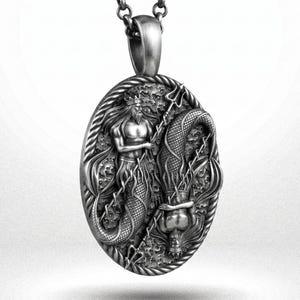 Silver Poseidon Necklace, Sterling Ancient Greek God Neptune Pendant Charm