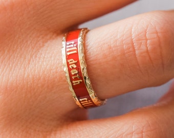 Enamel Till Death Ring Womens Personalized Enamel Band in 925k Sterling Silver Red Enamel Band Ring Gold Til Death Ring Gift For Girlfriend