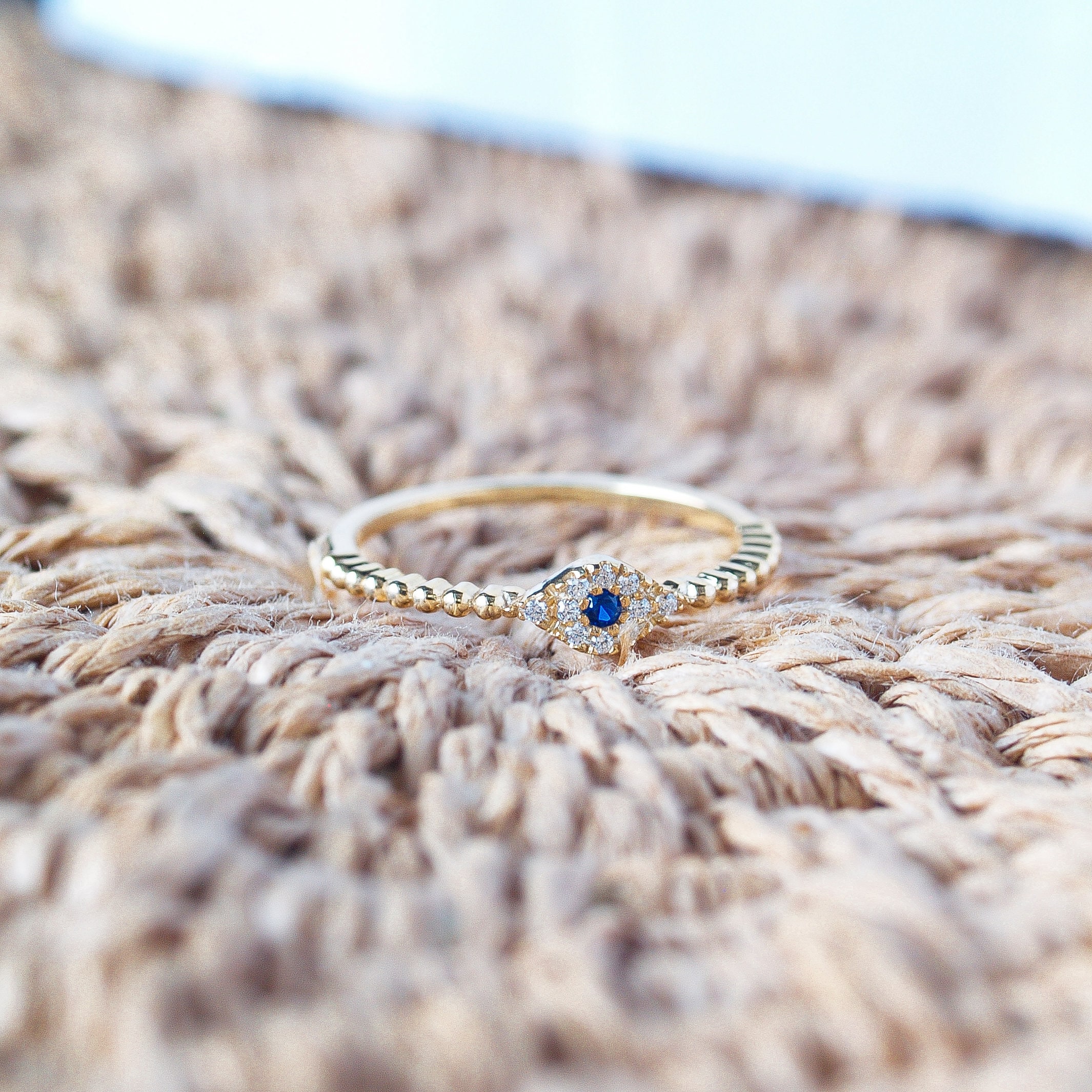 Sapphire Stacking Ring Diamond Eye Ring Pinky Promise Ring 14k Solid ...
