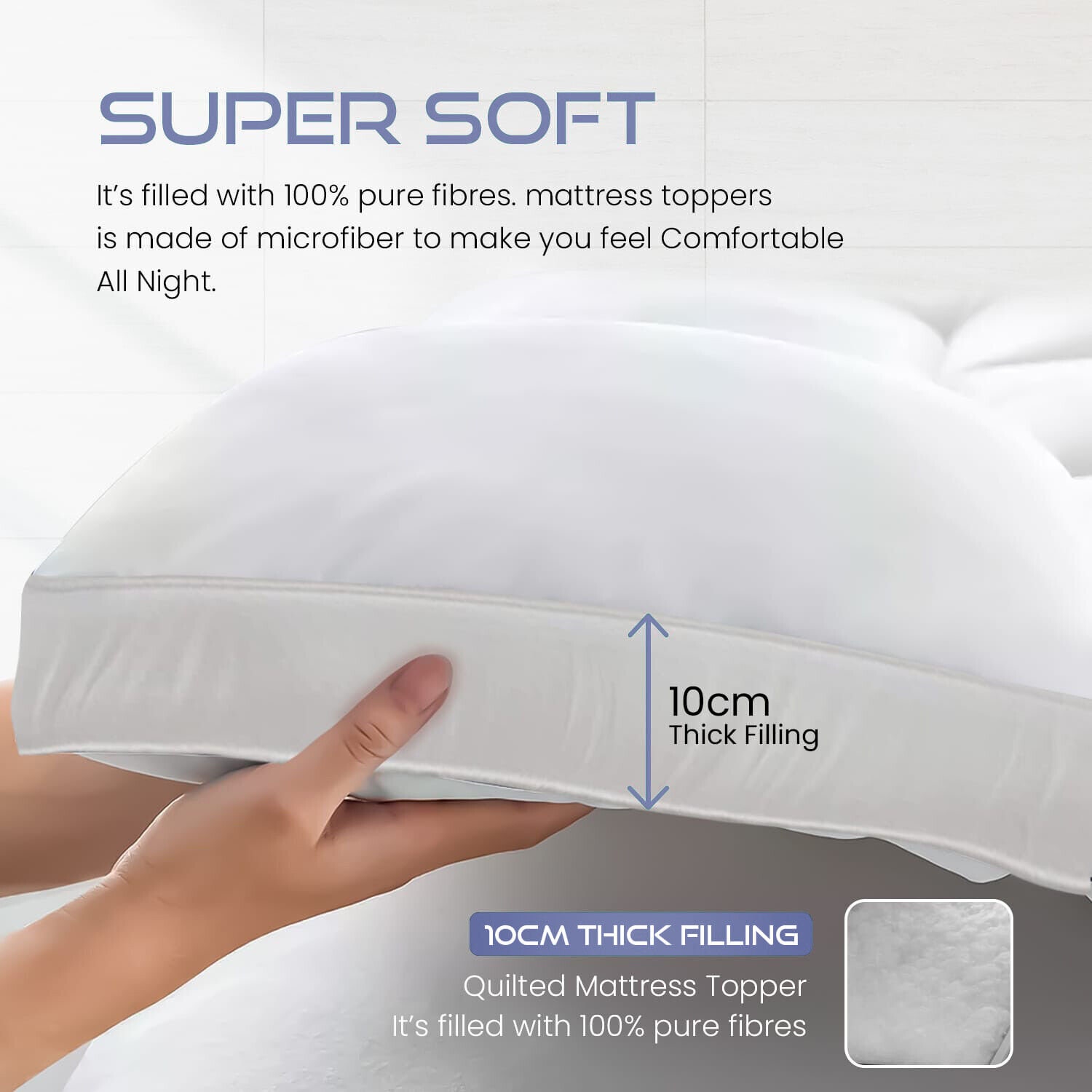 10cm Deep Hotel Quality Mattress Topper Thick Single Double King Super UK  SIZES