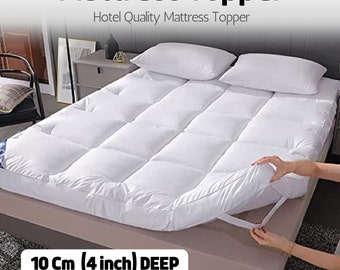 Hotel Quality Mattress Topper 10cm Deep Thick Single Double King Super Mattress Topper Strong Straps Thick Topper Comfy Mattress