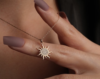 14K Gold Sun Necklace, Gold Sun Jewelry, Sunshine Necklace, Women Gift For Her, Sun Necklace, Mother's Day Gifts For Grandma, Gifts For Mom