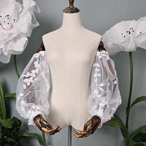 Bell Bridal Sleeves with Leaf-Like Lace,Removable sleeves, Detachable Bridal sleeves, Off shoulder sleeves