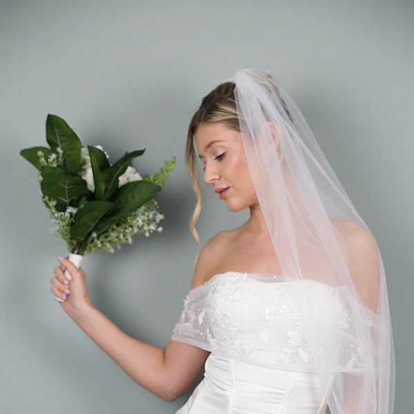 1 Tier veil, Soft tulle bridal veil, Ivory  veil