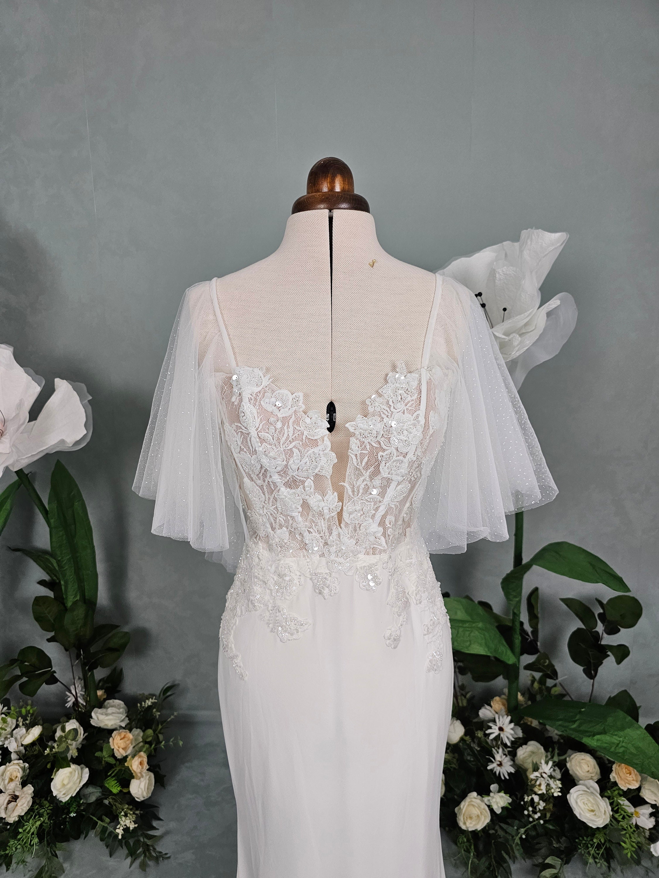 Removable sleeves,  light ivory bridal sleeves , glitter detachable sleeves,