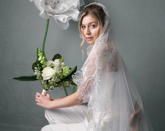 Mantilla sequin floral bridal veil, Lace veil,